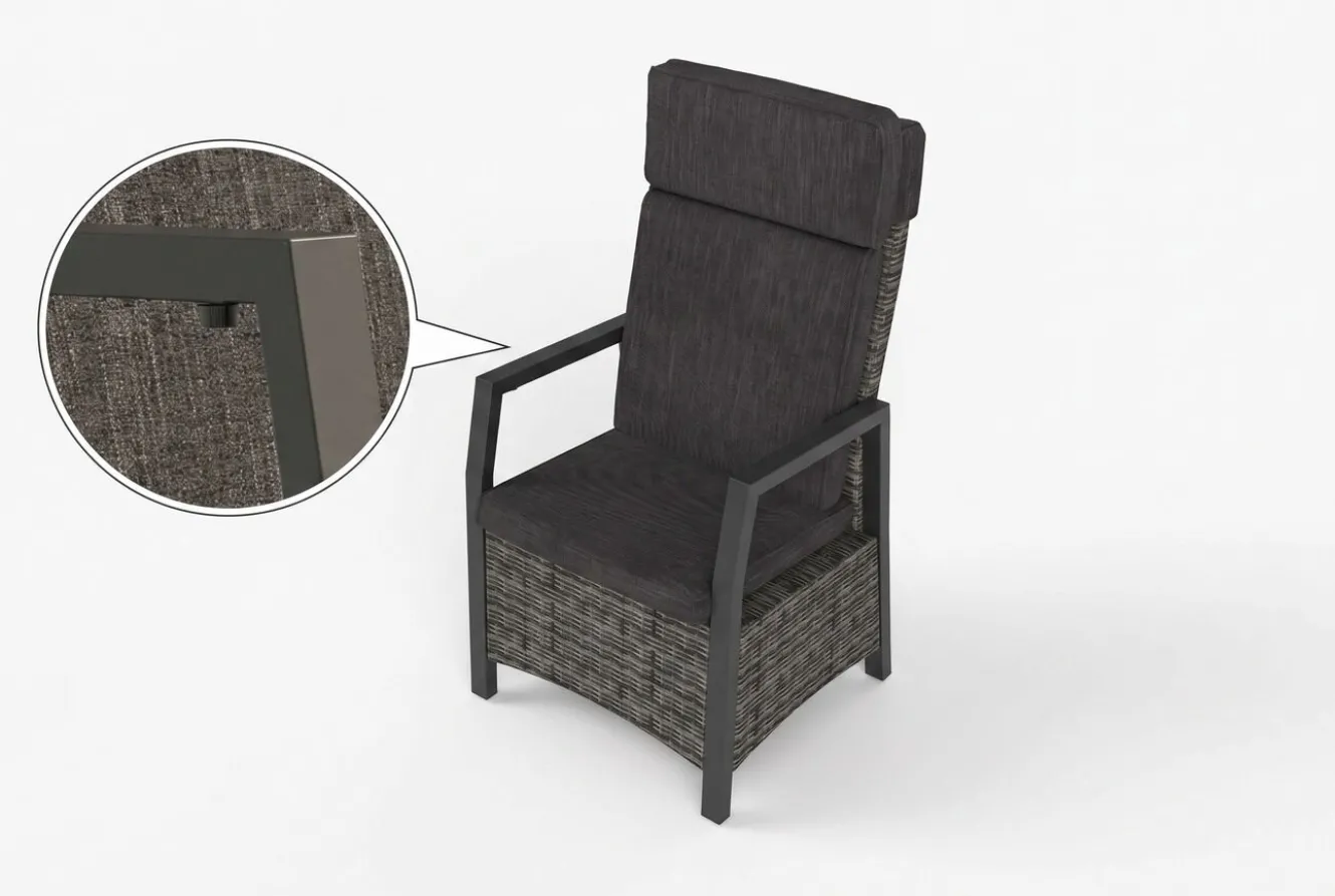 OUTFLEXX Nova Diningsessel, anthrazit/grau, Alu/Polyrattan, 58 x 68 x 108 cm, verstellbare Rückenlehne, inkl. Polster