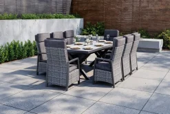 OUTFLEXX Nova Garten-Essgruppe, schwarz/anthrazit/grau, Aluminium/Polyrattan/Steinimitat, Tisch 200/260 x 100 cm, 8 Diningsessel