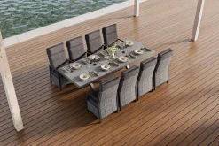 OUTFLEXX Nova Garten-Essgruppe, schwarz/anthrazit/grau, Aluminium/Polyrattan/Steinimitat, Tisch 200/260 x 100 cm, 8 Diningsessel
