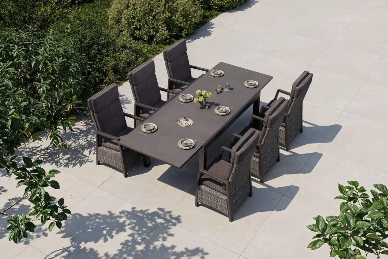 OUTFLEXX Nova Garten-Essgruppe, 6 Personen, ausziehbar, 160-260cm, Alu/Polyrattan/Spraystone