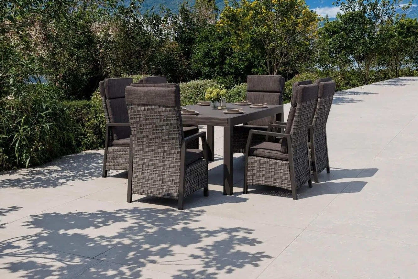 OUTFLEXX Nova Garten-Essgruppe, 6 Personen, ausziehbar, 160-260cm, Alu/Polyrattan/Spraystone