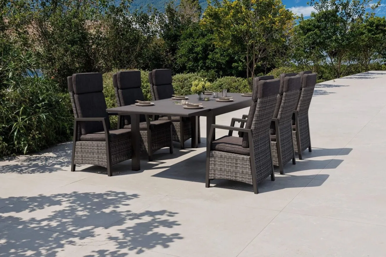 OUTFLEXX Nova Garten-Essgruppe, 6 Personen, ausziehbar, 160-260cm, Alu/Polyrattan/Spraystone