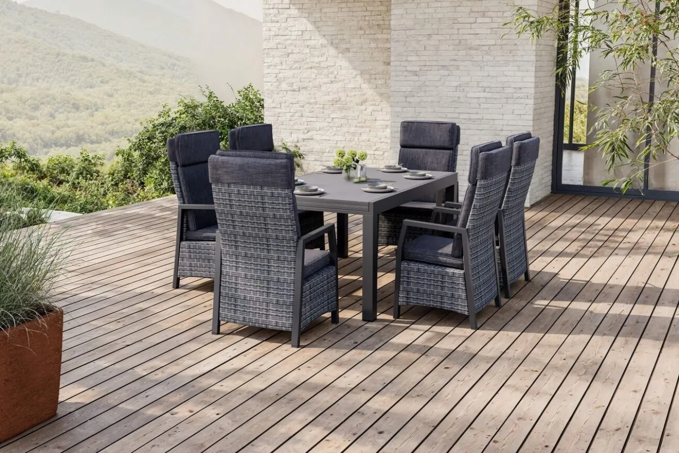 OUTFLEXX Nova Garten-Essgruppe, 6 Personen, ausziehbar, 160-260cm, Alu/Polyrattan/Spraystone