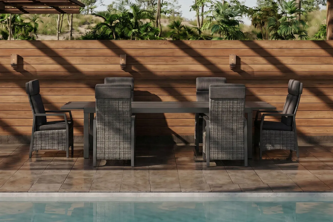 OUTFLEXX Nova Garten-Essgruppe, 6 Personen, ausziehbar, 160-260cm, Alu/Polyrattan/Spraystone