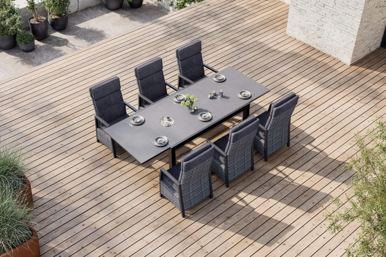 OUTFLEXX Nova Garten-Essgruppe, 6 Personen, ausziehbar, 160-260cm, Alu/Polyrattan/Spraystone