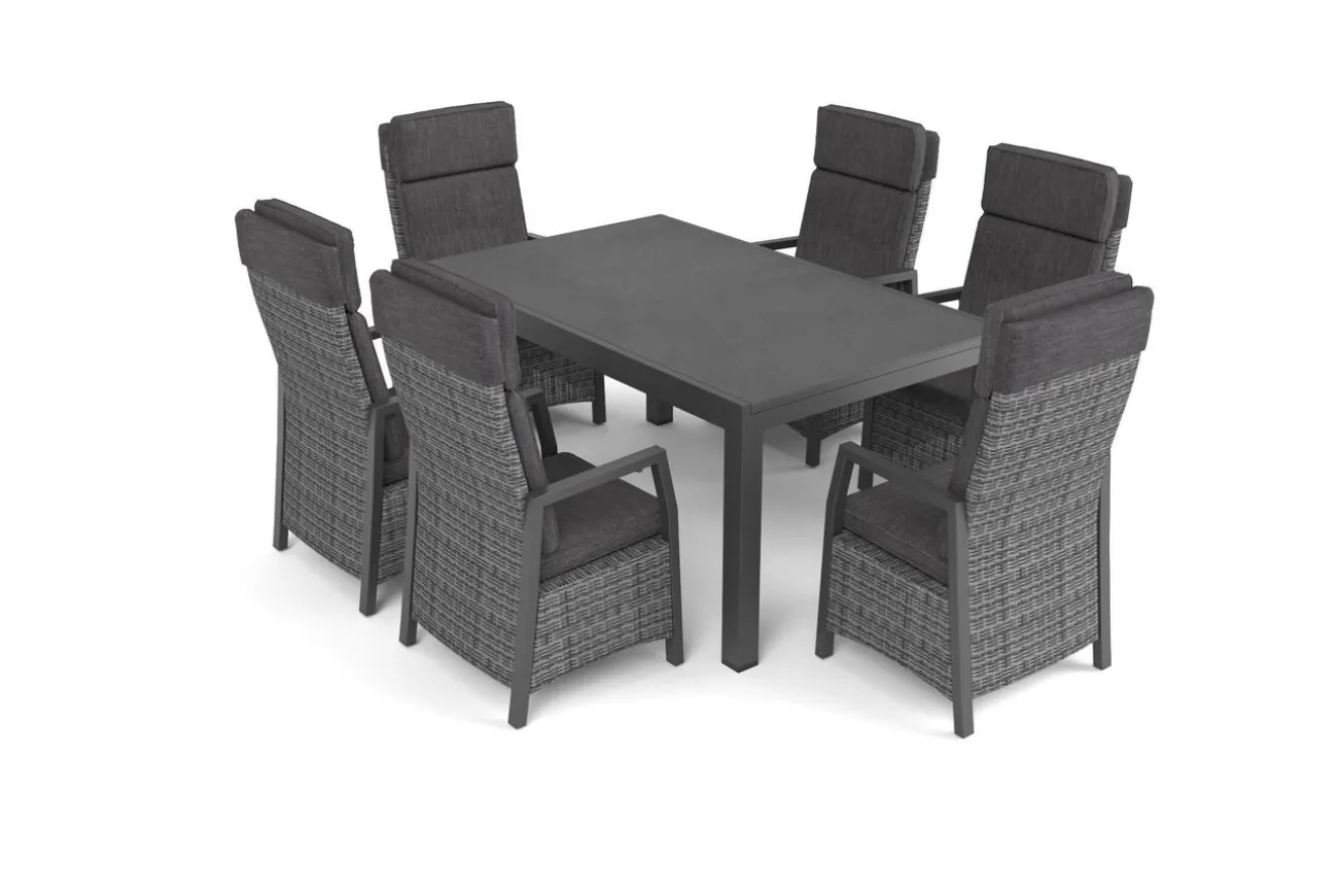 OUTFLEXX Nova Garten-Essgruppe, 6 Personen, ausziehbar, 160-260cm, Alu/Polyrattan/Spraystone