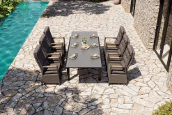OUTFLEXX Nova Garten-Essgruppe, anthrazit matt/anthrazit, Aluminium/Polyrattan, Tisch 160/260 x 100 cm, 6 Dining-Sessel, FSC®-zertifiziertes Produkt