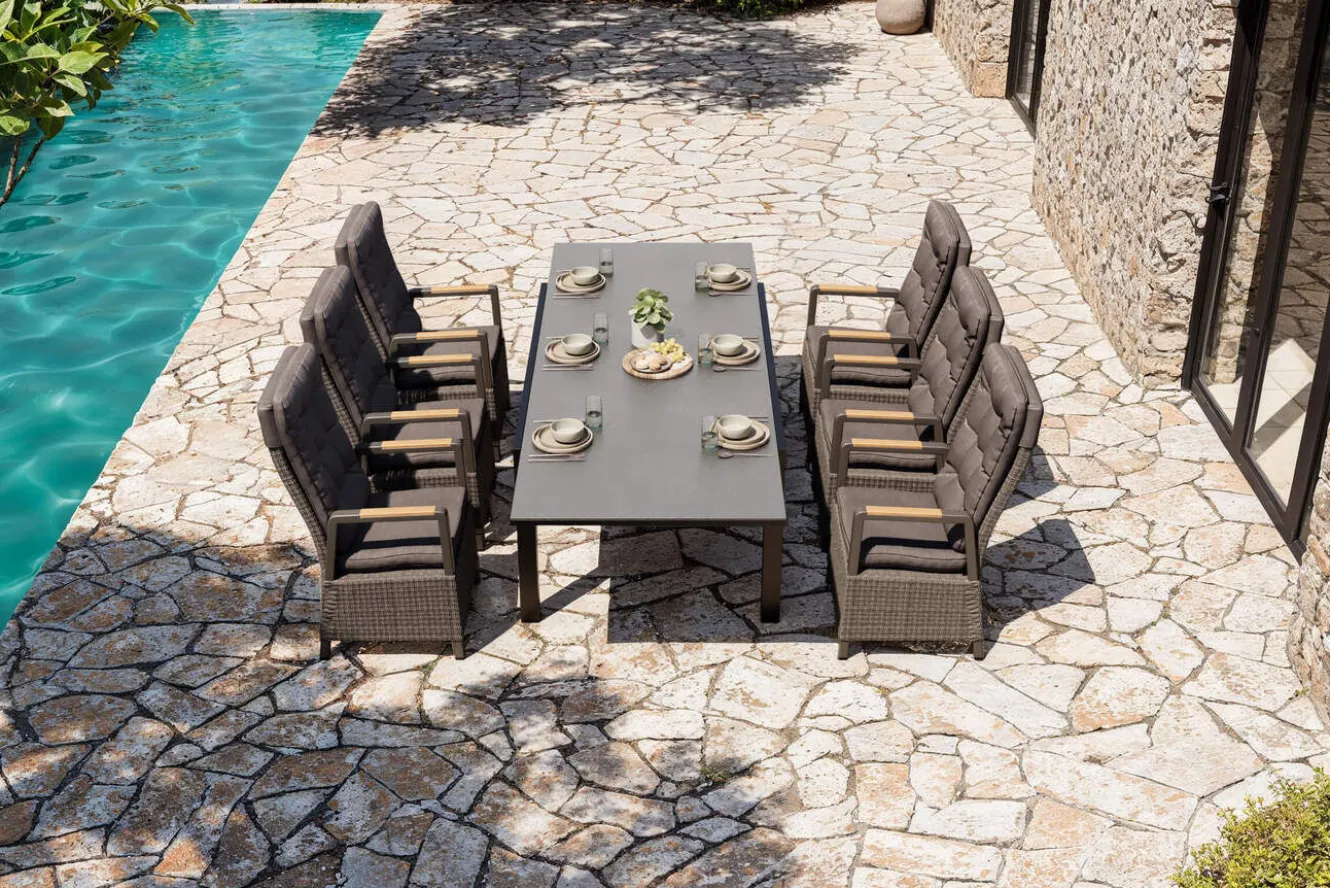 OUTFLEXX Nova Garten-Essgruppe, anthrazit matt/anthrazit, Aluminium/Polyrattan, Tisch 160/260 x 100 cm, 6 Dining-Sessel, FSC®-zertifiziertes Produkt