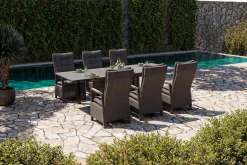 OUTFLEXX Nova Garten-Essgruppe, anthrazit matt/anthrazit, Aluminium/Polyrattan, Tisch 160/260 x 100 cm, 6 Dining-Sessel, FSC®-zertifiziertes Produkt