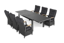 OUTFLEXX Nova Garten-Essgruppe, anthrazit matt/anthrazit, Aluminium/Polyrattan, Tisch 160/260 x 100 cm, 6 Dining-Sessel, FSC®-zertifiziertes Produkt