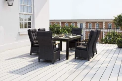 OUTFLEXX Nova Garten-Essgruppe, anthrazit matt/anthrazit, Aluminium/Polyrattan, Tisch 160/260 x 100 cm, 6 Dining-Sessel, FSC®-zertifiziertes Produkt