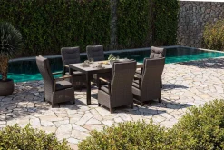 OUTFLEXX Nova Garten-Essgruppe, anthrazit matt/anthrazit, Aluminium/Polyrattan, Tisch 160/260 x 100 cm, 6 Dining-Sessel, FSC®-zertifiziertes Produkt