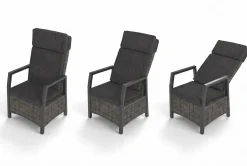 OUTFLEXX Nova Garten-Essgruppe mit 6 Sesseln, anthrazit/grau/natur, Alu/Polyrattan/Teakholz, 220 x 110 cm Tisch, verstellbare Rückenlehne