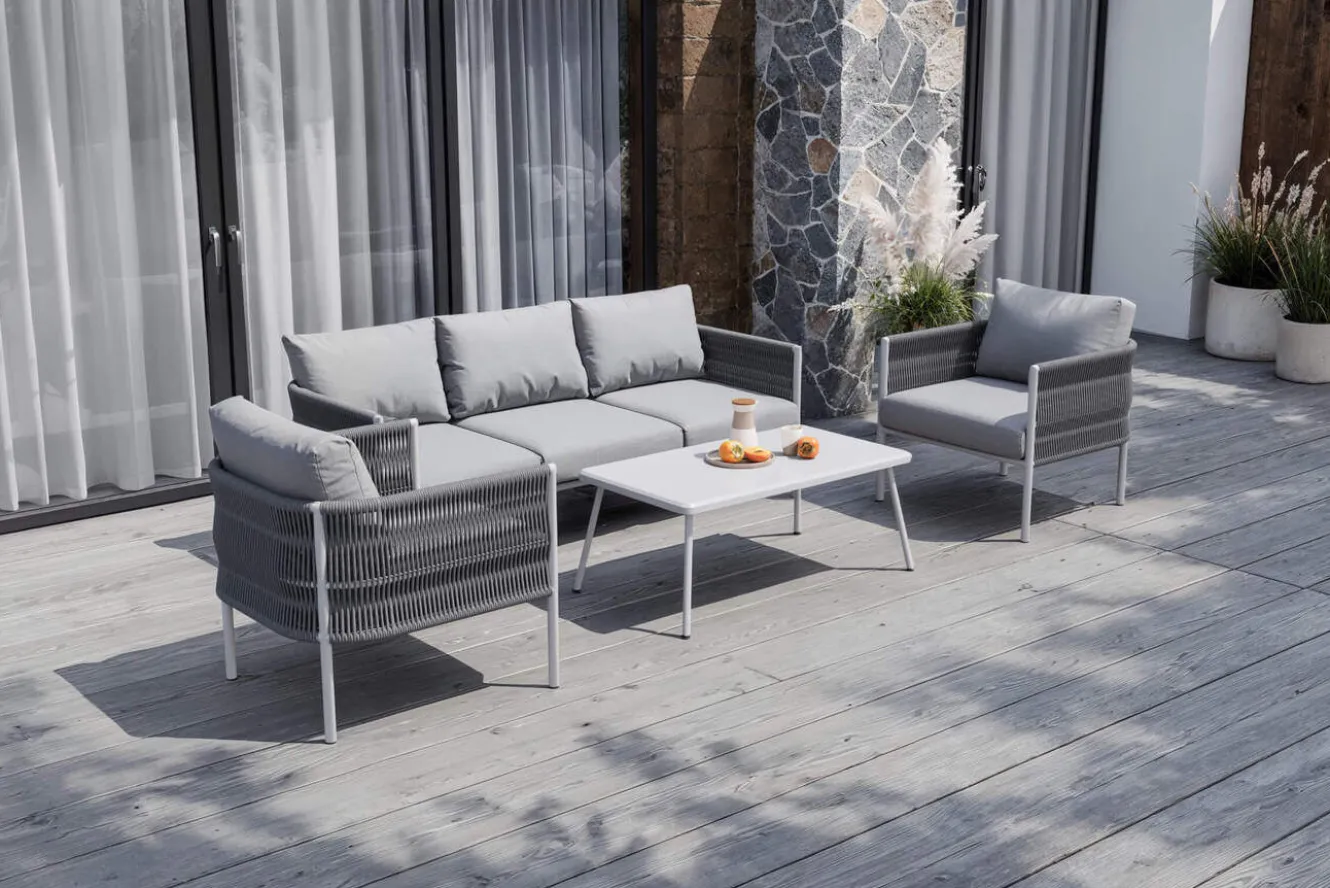 OUTFLEXX Odense Gartenlounge, 5 Personen, Tisch 100 x 55 cm, inkl. Polster, Aluminium/Rope-Geflecht