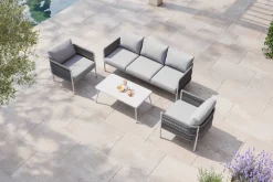 OUTFLEXX Odense Gartenlounge, 5 Personen, Tisch 100 x 55 cm, inkl. Polster, Aluminium/Rope-Geflecht