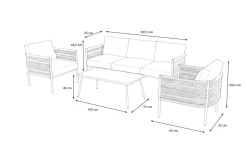 OUTFLEXX Odense Gartenlounge, 5 Personen, Tisch 100 x 55 cm, inkl. Polster, Aluminium/Rope-Geflecht