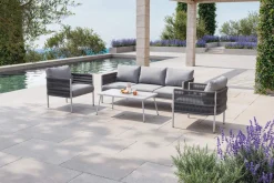 OUTFLEXX Odense Gartenlounge, 5 Personen, Tisch 100 x 55 cm, inkl. Polster, Aluminium/Rope-Geflecht