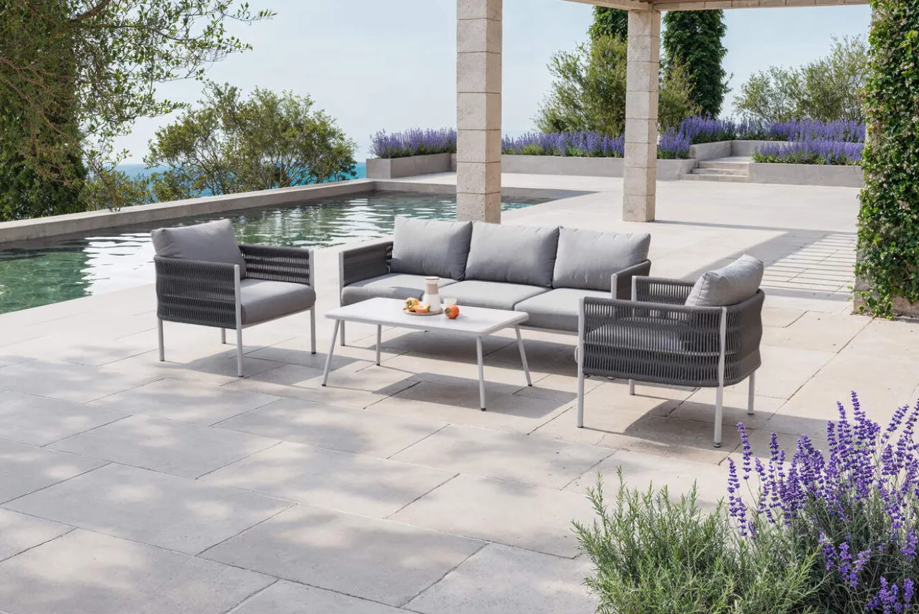 OUTFLEXX Odense Gartenlounge, 5 Personen, Tisch 100 x 55 cm, inkl. Polster, Aluminium/Rope-Geflecht