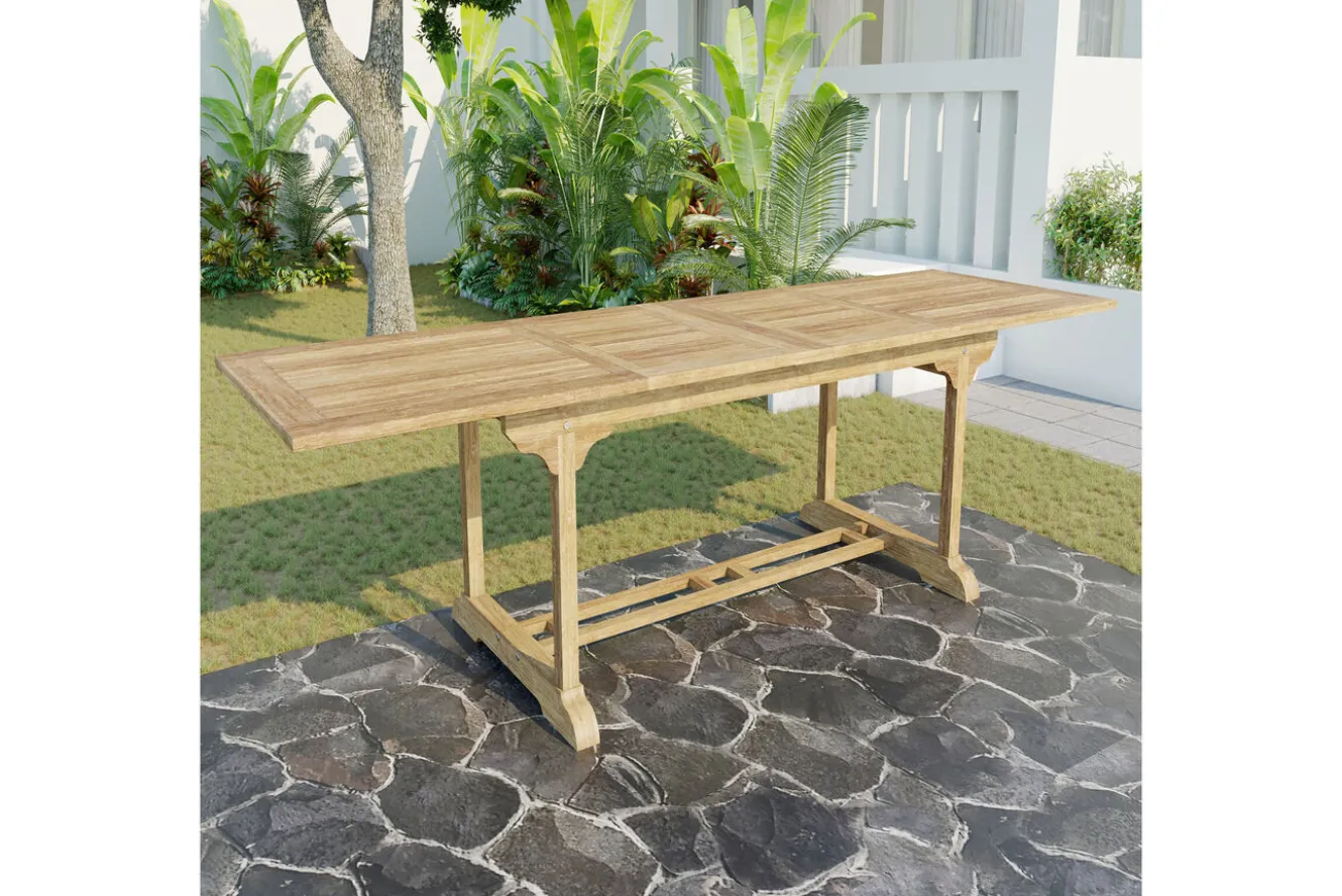 OUTFLEXX Ontario Ausziehtisch, natur, Teakholz, 195/295x90cm, fein geschliffen