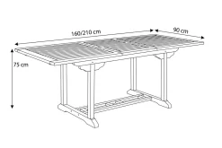 OUTFLEXX Ontario Ausziehtisch, natur, Teakholz, 160/210x90cm, fein geschliffen
