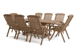 OUTFLEXX Ontario/Bounty Garten-Essgruppe, natur, Teak, 160/210x90cm, 8x Klappsessel