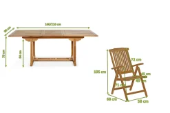 OUTFLEXX Ontario/Bounty Garten-Essgruppe, natur, Teak, 160/210x90cm, 8x Klappsessel