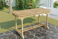 OUTFLEXX Ontario/Bounty Garten-Essgruppe, natur, Teak, 195/295 x 90 cm, 8x Klappsessel