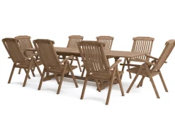 OUTFLEXX Ontario/Bounty Garten-Essgruppe, natur, Teak, 195/295 x 90 cm, 8x Klappsessel