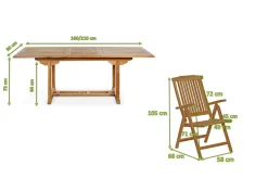 OUTFLEXX Ontario/Bounty Garten-Essgruppe, natur, Teak, 160/210x90cm, 6x Klappsessel