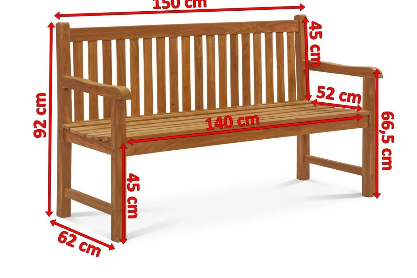 OUTFLEXX Ontario 3-Sitzer Gartenbank, natur, Teakholz, 150x62x92cm, fein geschliffen