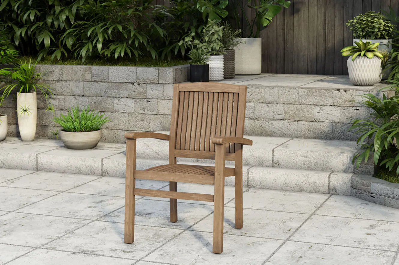 OUTFLEXX Ontario/Washington Garten-Essgruppe, natur, Teak, 160/210x90cm, 8x Stapelsessel