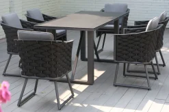 OUTFLEXX Oranger Blossom Garten-Essgruppe, 6 Personen, Tisch 200x90cm, inkl. Polster, anthrazit/Rope