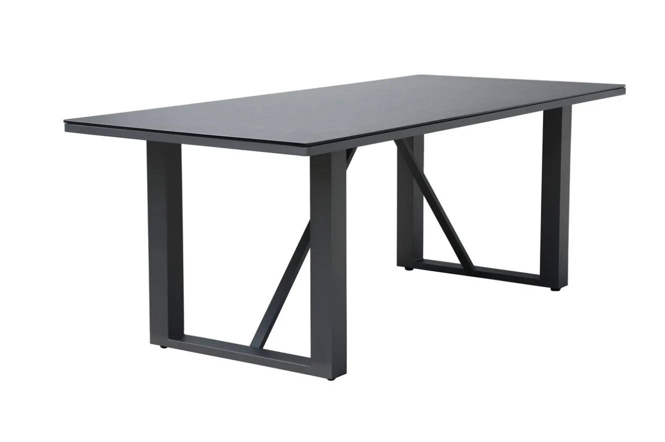 OUTFLEXX Oranger Blossom Garten-Essgruppe, 6 Personen, Tisch 200x90cm, inkl. Polster, anthrazit/Rope