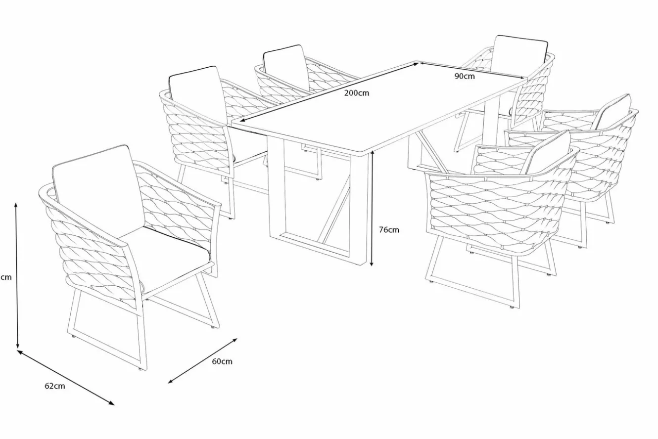 OUTFLEXX Oranger Blossom Garten-Essgruppe, 6 Personen, Tisch 200x90cm, inkl. Polster, anthrazit/Rope