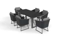 OUTFLEXX Oranger Blossom Garten-Essgruppe, 6 Personen, Tisch 200x90cm, inkl. Polster, anthrazit/Rope