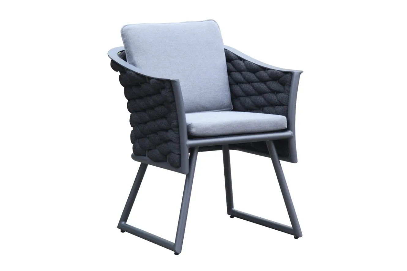 OUTFLEXX Oranger Blossom Garten-Essgruppe, 6 Personen, Tisch 200x90cm, inkl. Polster, anthrazit/Rope