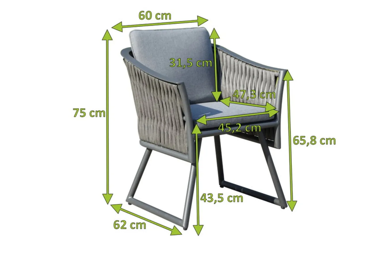 OUTFLEXX Oranger Blossom Sessel, anthrazit, Aluminium/ XL Geflecht, 60x62x75 cm , inkl. Polster