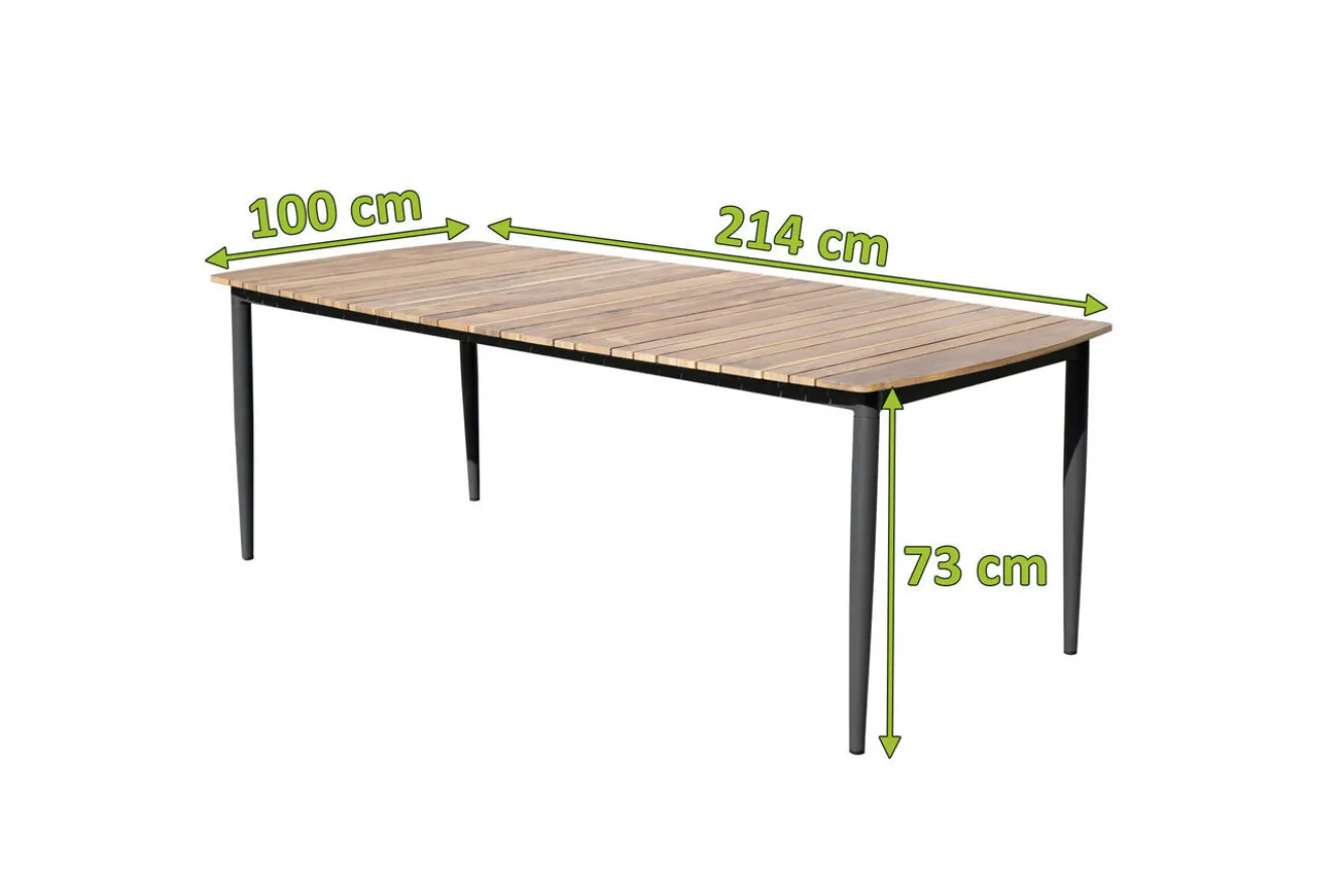 OUTFLEXX Oscar Esstisch, anthrazit, Alu/Teak, 220x100x73 cm, Tischplatte aus hochwertigem Teak