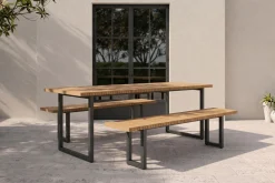OUTFLEXX Oslo Garten-Essgruppe, 6 Personen, 2 Bänke, 210x90cm, Aluminium/Teak, FSC®-zertifiziert