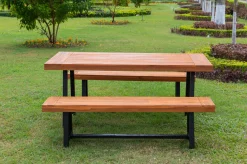 OUTFLEXX Oslo Garten-Essgruppe, natur, Akazie, Tisch 170 x 90 cm, 6 Personen, 2x Bank 160 x 35 cm, FSC®-zertifiziertes Produkt