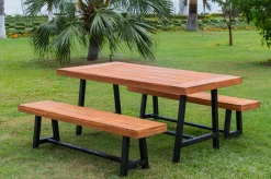 OUTFLEXX Oslo Garten-Essgruppe, natur, Akazie, Tisch 170 x 90 cm, 6 Personen, 2x Bank 160 x 35 cm, FSC®-zertifiziertes Produkt