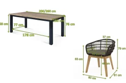 OUTFLEXX Oxford Garten-Essgruppe, anthrazit/natur, Edelstahl/recycled Teak/Rope, 200/260 x 100 cm, 8x Sessel, FSC®-zertifiziertes Produkt