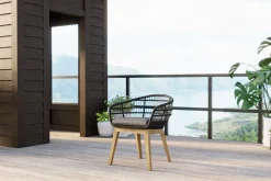 OUTFLEXX Oxford Garten-Essgruppe, anthrazit/natur, Edelstahl/recycled Teak/Rope, 200/260 x 100 cm, 8x Sessel, FSC®-zertifiziertes Produkt