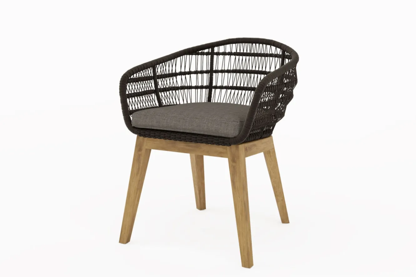 OUTFLEXX Oxford Garten-Essgruppe, anthrazit/natur, Edelstahl/recycled Teak/Rope, 200/260 x 100 cm, 8x Sessel, FSC®-zertifiziertes Produkt