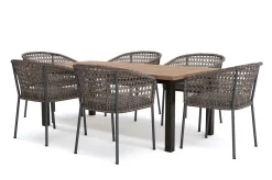OUTFLEXX Oxford/Zui Garten-Essgruppe, anthrazit/hellgrau, Edelstahl/recycled Teak/Rope, 200/260 x 100 cm, 6x Sessel, inkl. Polster