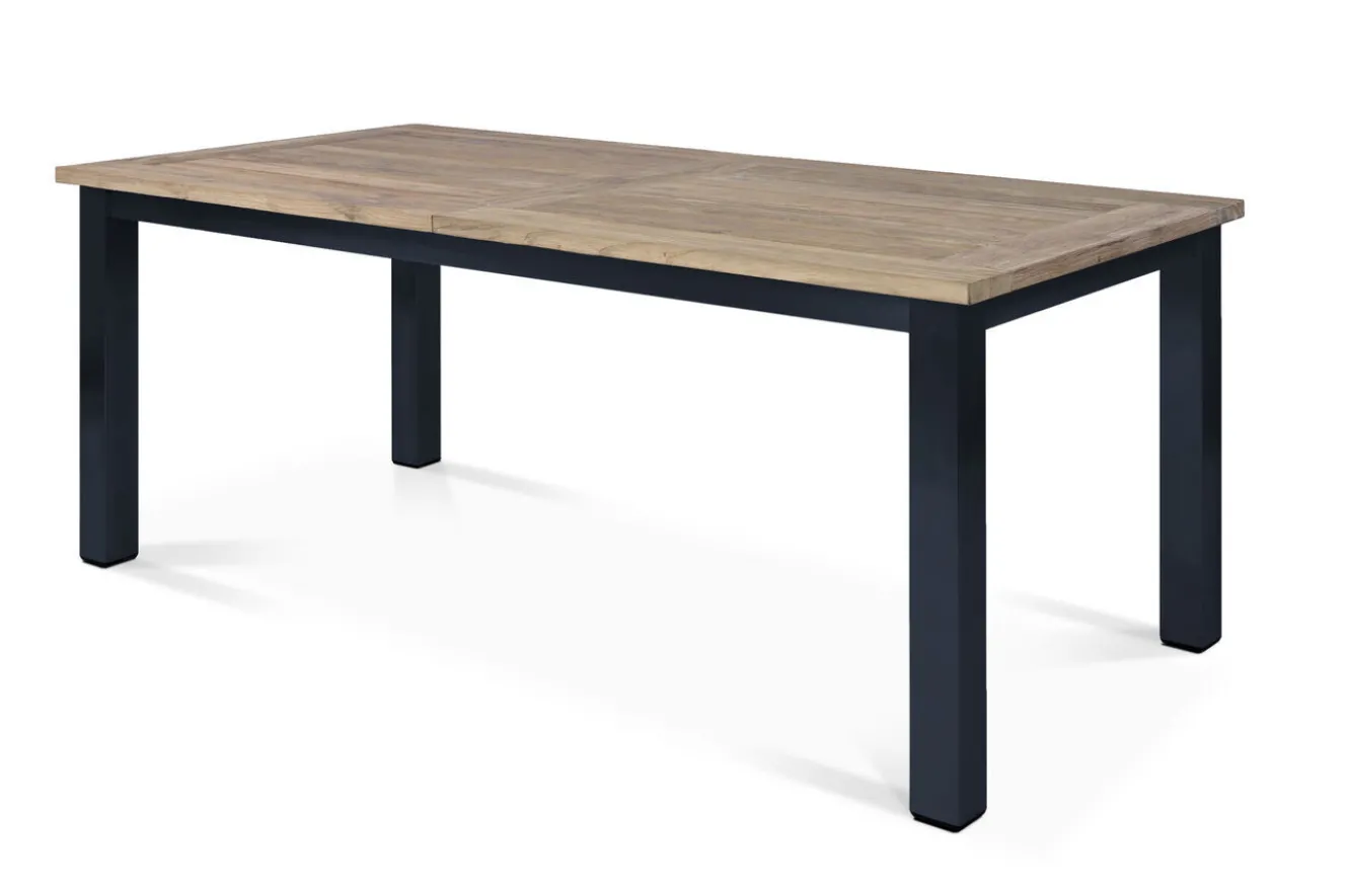 OUTFLEXX Oxford/Zui Garten-Essgruppe, anthrazit/hellgrau, Edelstahl/recycled Teak/Rope, 200/260 x 100 cm, 6x Sessel, inkl. Polster