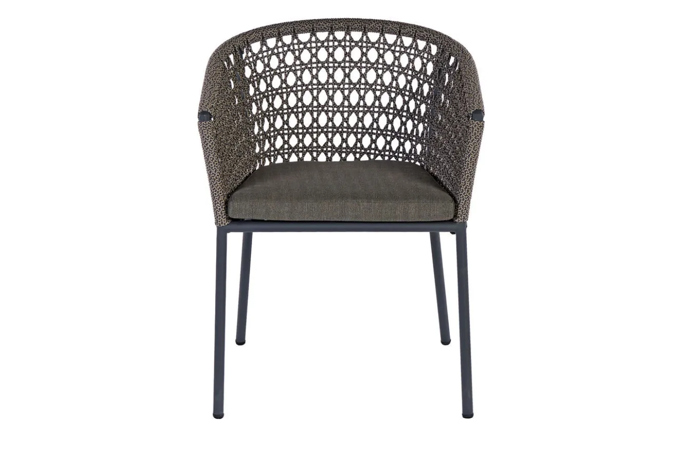 OUTFLEXX Oxford/Zui Garten-Essgruppe, anthrazit/hellgrau, Edelstahl/recycled Teak/Rope, 200/260 x 100 cm, 6x Sessel, inkl. Polster