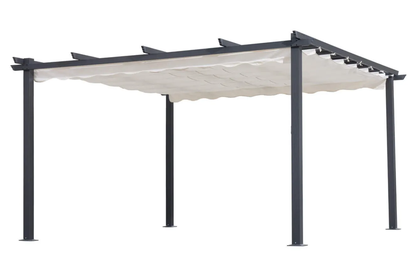 OUTFLEXX Pergola, faltbares Stoffdach 4 x 4 m, Aluminium/Polyester, Anthrazit/Creme, UV-Schutz 30+