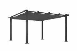 OUTFLEXX Pergola mit faltbarem Stoffdach, Anthrazit, Aluminium/Polyester, 4 x 4 m, Air-Vent System, UV-beständig