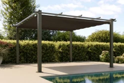OUTFLEXX Pergola mit faltbarem Stoffdach, Anthrazit, Aluminium/Polyester, 4 x 4 m, Air-Vent System, UV-beständig